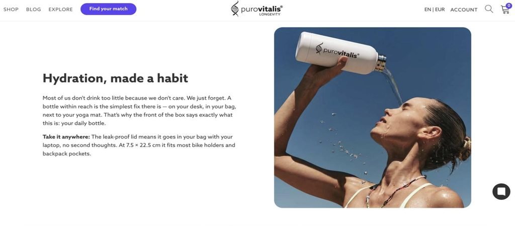 Purovitalis website - Hydration, made a habit